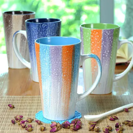 Fsile 2019 New 460ml Creative Belt Spoon Ceramic Mug Couple Milk Coffee Cup Breakfast Milk Tea Mug for Creative Gift Cup