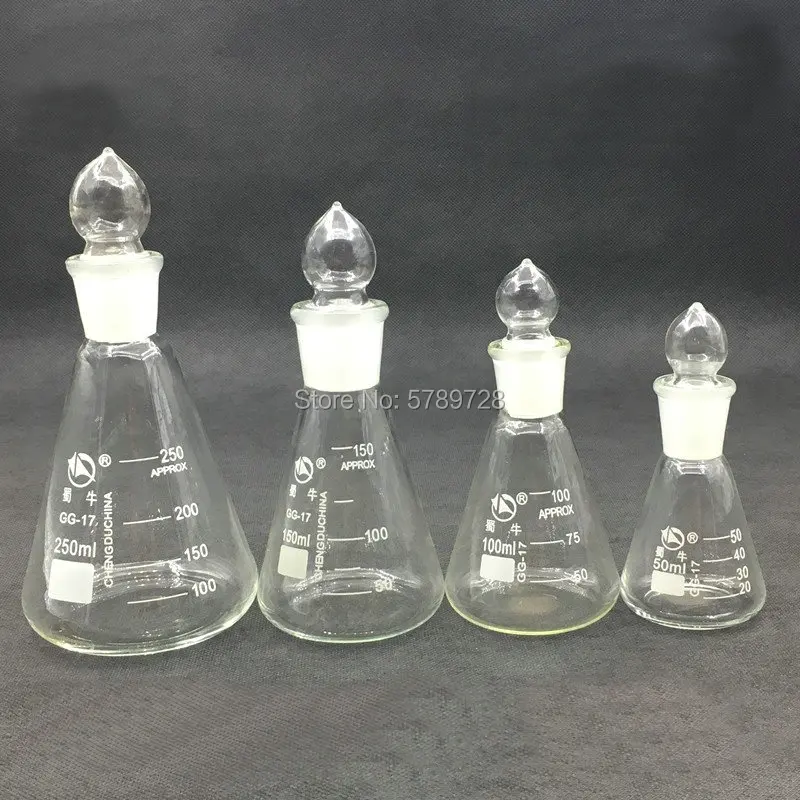 Lab Conical Borosilicate glass flask with 19# 24# 29# 34# spherical frosted plug capacity 50ml 100ml 150ml 250ml 500ml 1000ml | Канцтовары