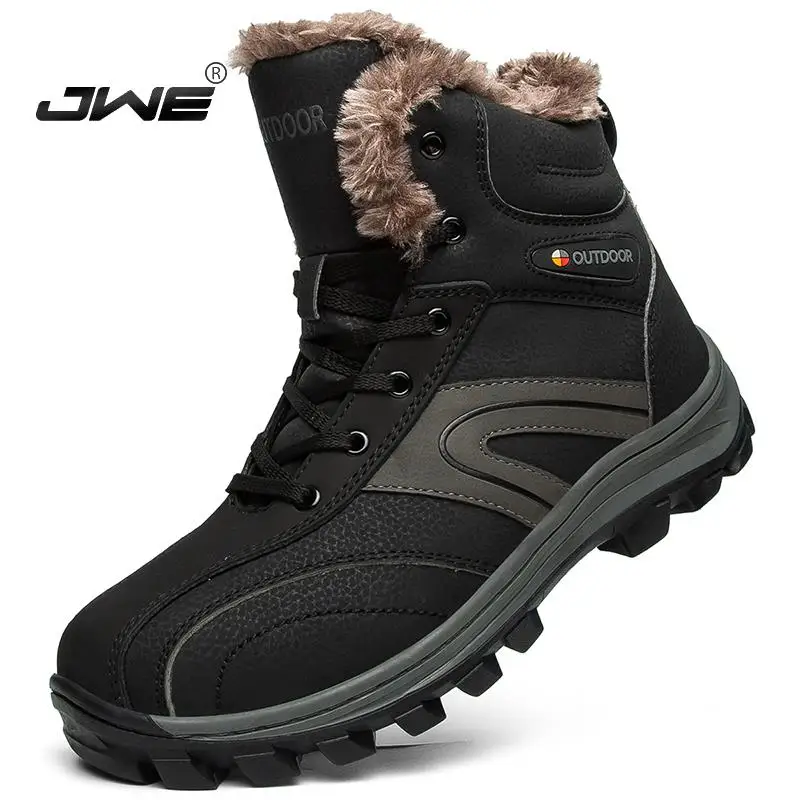 Men Winter Warm Plush Ankle Split Leather Snow Boots Male Outdoor Sneakers Casual Work Mountain Oxford Shoe Big Size 48 Footwear | Спорт и