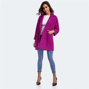 

Autumn winter fashion double-breasted coat for women 2020 thickened lapel casual temperament purple office lady coat female K788