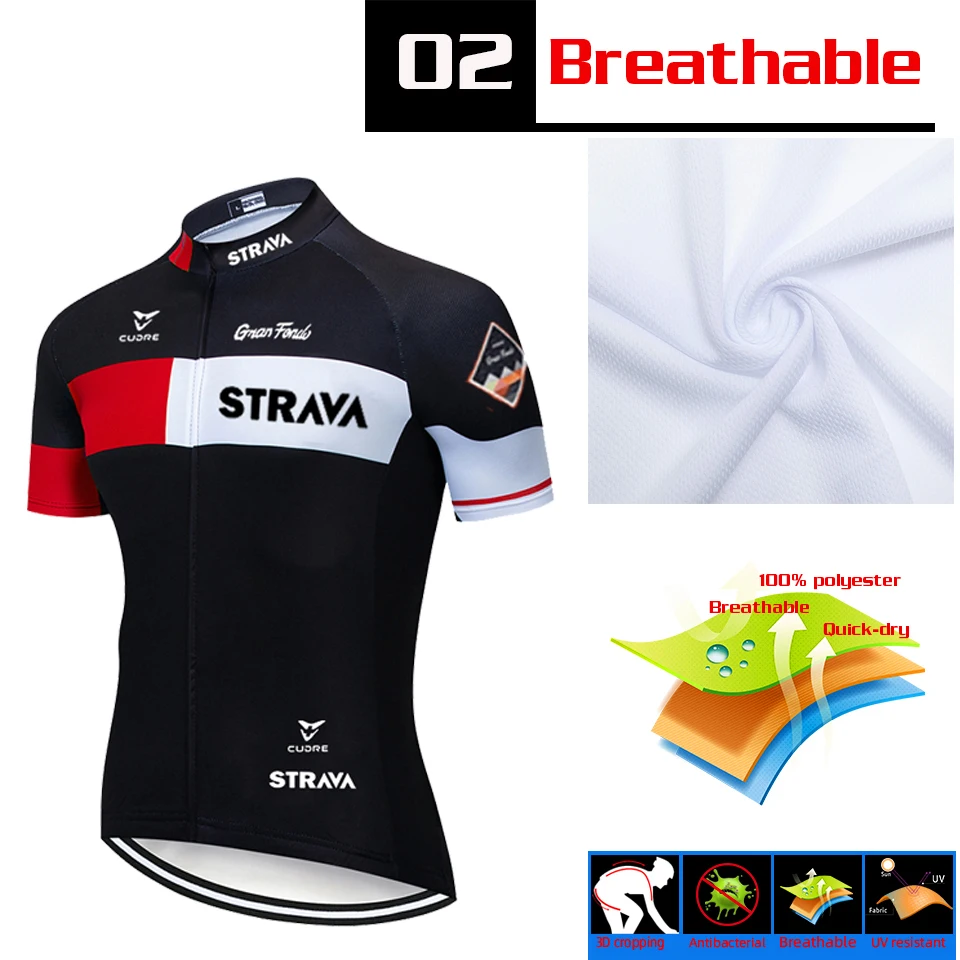 2021 new red STRAVA Pro Bicycle Team Short Sleeve Maillot Ciclismo Men's Cycling Jersey Summer breathable Cycling Clothing Sets