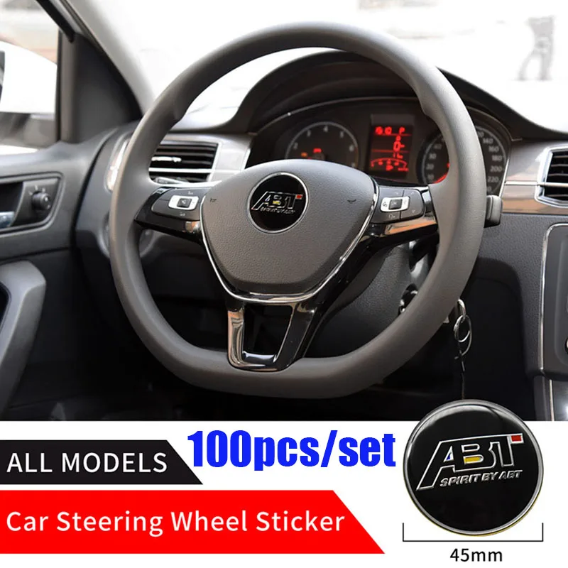 

100pcs 45mm Steering Wheel Badge Emblem 3D Car Sticker car Accessories for Passat B6 B7 CC Golf MK5 MK6 Tiguan for ABT Logo