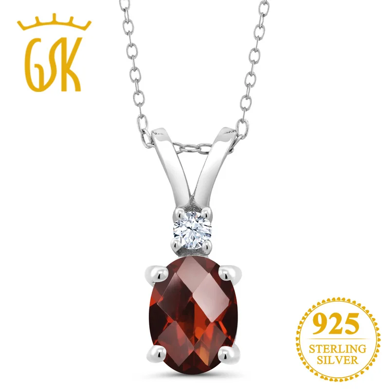 GemStoneKing 2,40 карат Овальный шахматный красный гранат Белый сапфир 925 Серебряный кулон для женщин хорошее ювелирное изделие
