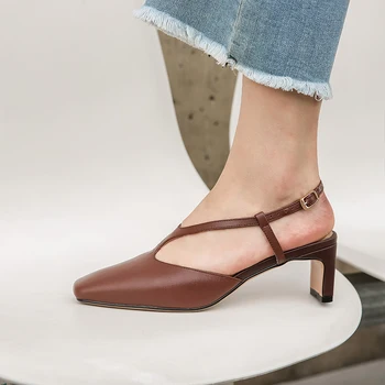 

woman shoes high heels sandals women Genuine Leather T-Strap womens sandals sandalias de verano para mujer fur heels 2020