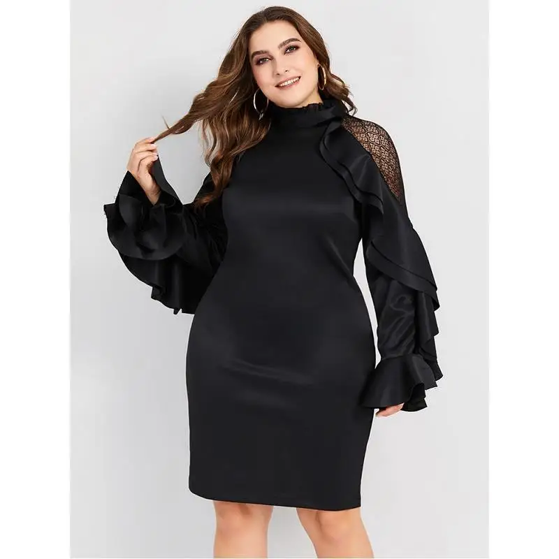 

Hot Selling WOMEN'S Dress-Style Mesh Hollow out Long-sleeved Dress Flounced Slim Fit Sheath da ma qun De0024