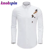 Топ брендовая одежда мужская рубашка НОВАЯ тонкая Повседневная Деловая Мужская рубашка однотонная с вышивкой и длинными рукавами Camisas 4XL