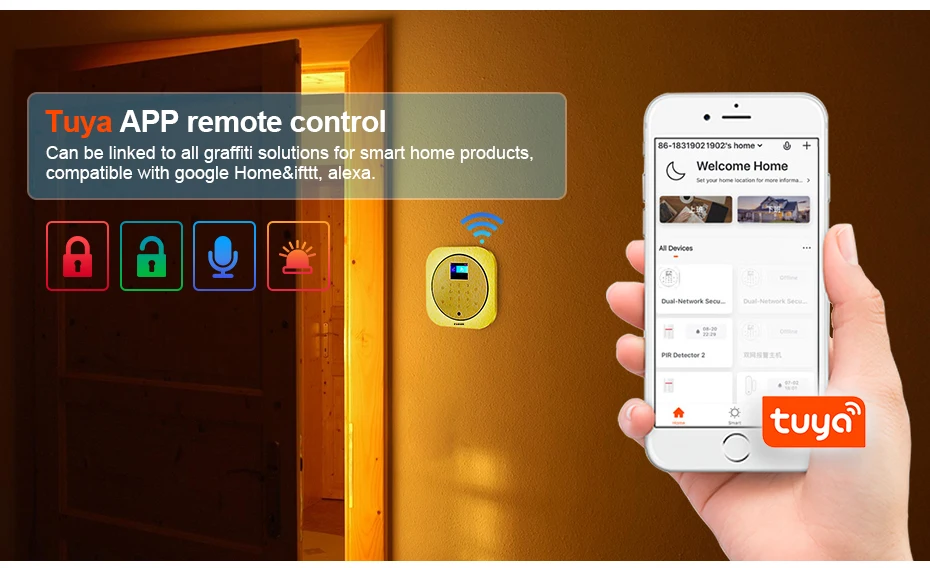 FUERS Wi-Fi GSM сигнализация беспроводная домашняя охранная сигнализация система Tuya APP управление сирена детектор движения PIR датчик дыма