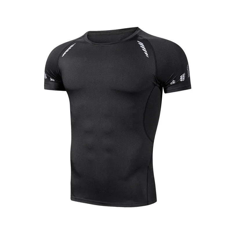 Мужская футболка для бега компрессионные фитнес-рубашки для тренировки спортзала быстросохнущие спортивные футболки с короткими рукавами для тренировок мужские тренировочные футболки - Цвет: Black net