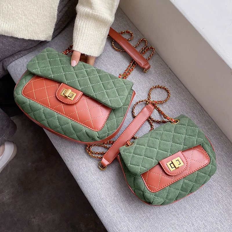 

Scrub Small PU Leather Crossbody Bags for Women 2020 New Branded Contrast Color Handbags Women's Chain Shoulder Hand Bag