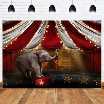 

Circus Photography Backdrop Photography Stage Elephant Themed Birthday Party Background Red Stripes Newborn Photocall Backdrop