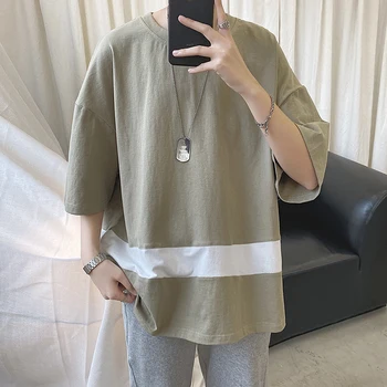 

2020 Summer New Youth Popular Loose Color Matching Five-point Sleeve T-shirt Fashion Casual Round Neck Pullover S-5XL