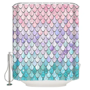 

Mermaid Tail Scale Geometric Shower Curtain PVC Free Water Repellent Fabric Bathroom Shower Curtains 3D Printed Home Decor Gift