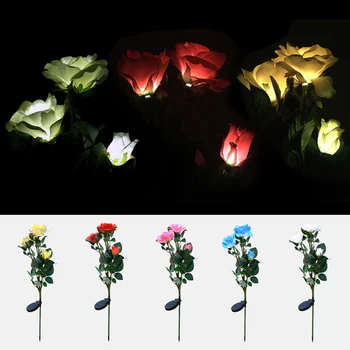 

Waterproof Garden Lawn Landscape Lamp 3LED Solar Simulation Rose Flower Light Artificial Flower Rose Lamps Solar Light