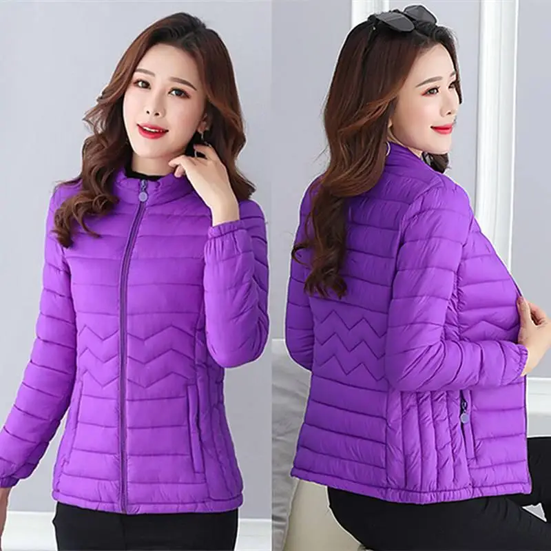 Осенние и зимние базовые теплые куртки для женщин, новая мода, корейский стиль, повседневные хлопковые парки, женская верхняя одежда, пальто, большие размеры P124 - Цвет: Purple
