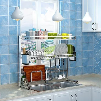 

Kitchen Dish Dryer Shelf with Hooks Organizer Storage Cup Holder Adjustment Storage Shelf Rack Bertical Shelves Dish Drainer