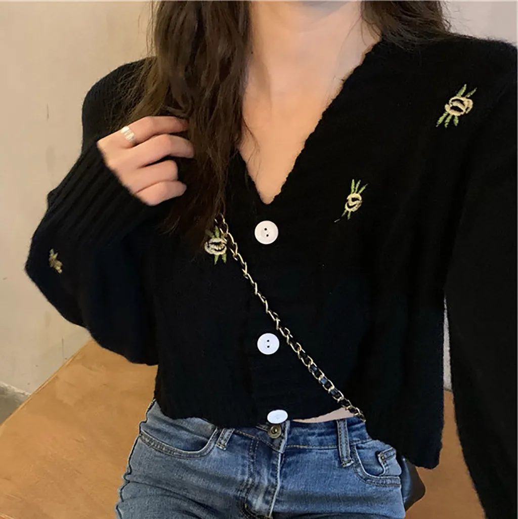 

Women Knitted Cropped Cardigan Sweaters Spring Autumn Solid Shawl Jacket Female Short Coat V Neck Single Breasted Knitwear