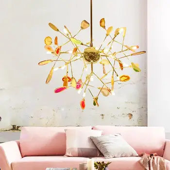 

Nordic Design Led Chandelier Light Fixtures Gold Metal Lamp Modern Living Room Kitchen Bar Home Decor Lighting G4 Led Bulb Agate