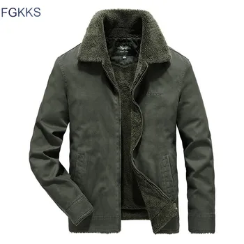 

FGKKS Winter Brand Men's Solid Jacket Men's Plus Velvet Thick Lapel Cotton Jacket Men's Fashion Casual Jacket Coats