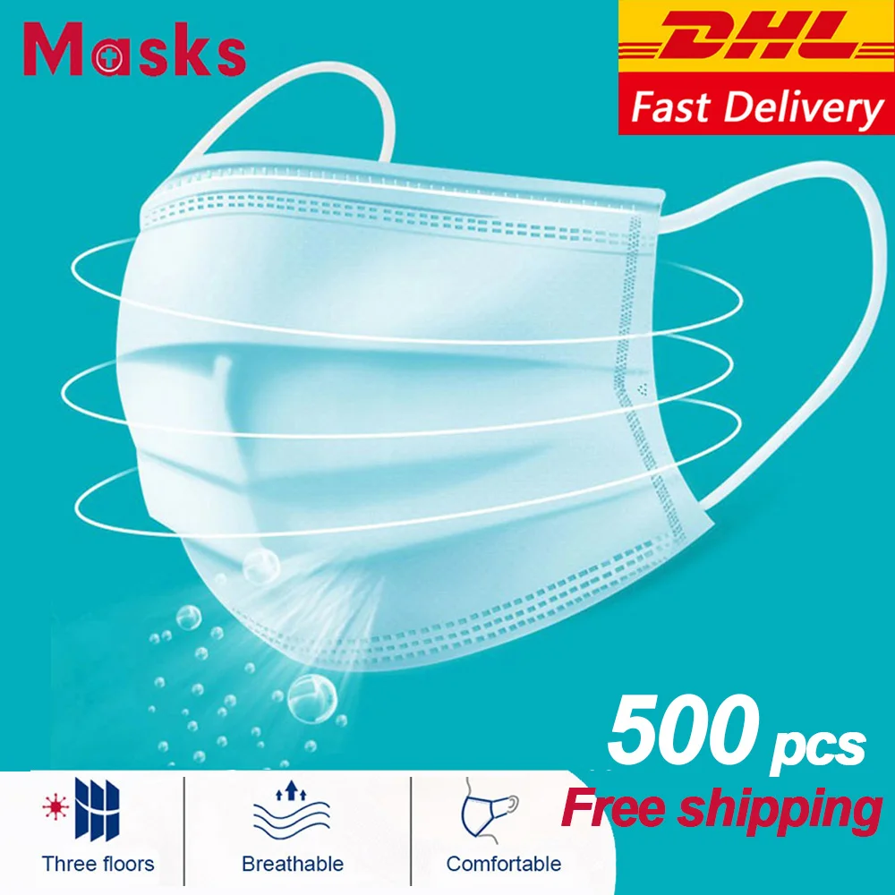 

DHL Fast Shipping 500pcs/Lot Disposable Children Mask Adult Anti-bacteria Unisex Non-woven Anti-Dust 3-Layer Elastic Mouth Masks