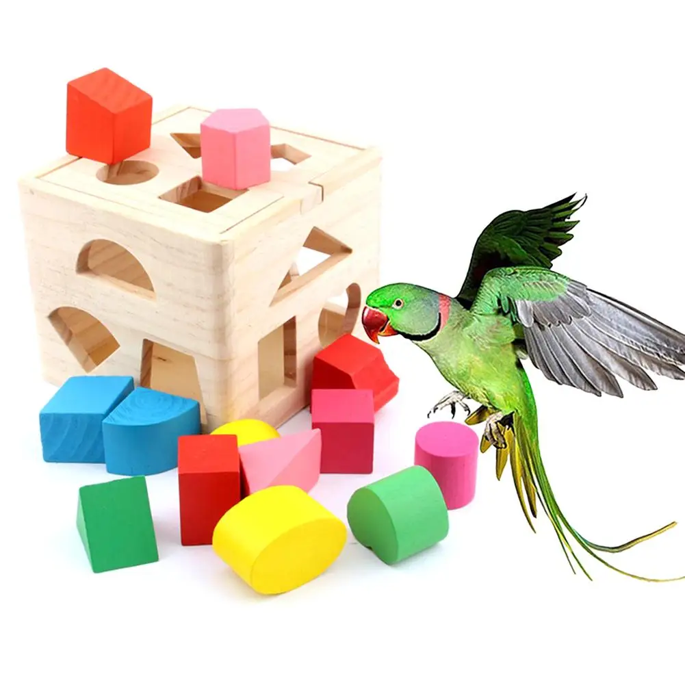 

Pets Bird Toy Parrot Wooden 13 Hole Building Blocks Intelligence Box Puzzle Toy Interactive Pet Supplies