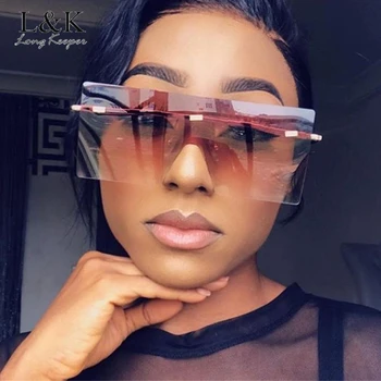 

LongKeeper Oversized Brown Sunglasses Women Luxury Square Rimless Sun Glasses Flat Top Gradient Eyewear oculos de sol feminino