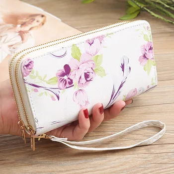 

Fashion Women flower Wallets Lady Double chain Purses Pocket Clutch Long Moneybags Handbags Cards ID Holder Female Wallet Bags
