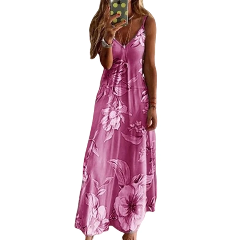Elegant Women Boho Dress Vintage Floral Sleeveless Holiday Long Maxi Dress 2020 Summer Beachwear Sundress Fashion Clothes