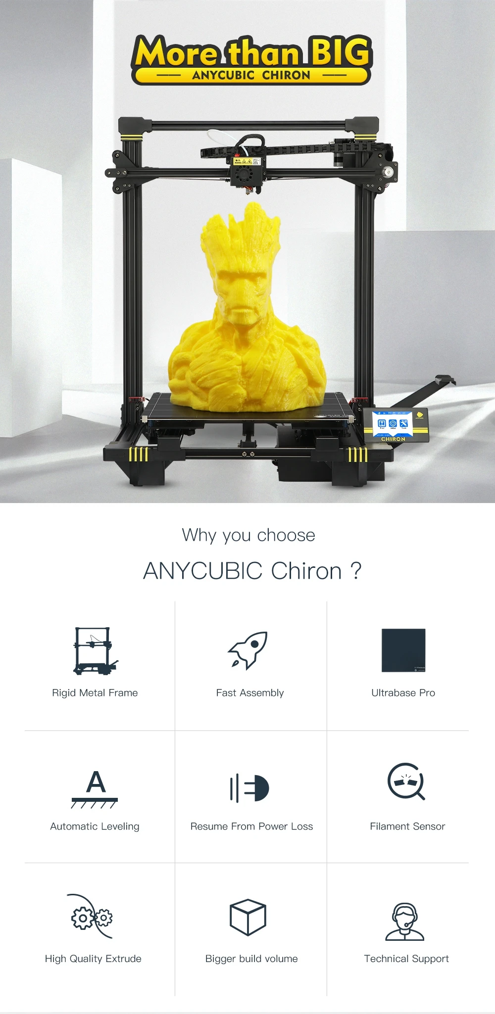 ANYCUBIC Chiron 3d принтер TFT сенсорный экран ultracase экструдер большой объем сборки 3d принтер комплект размера плюс impressora 3d drucker