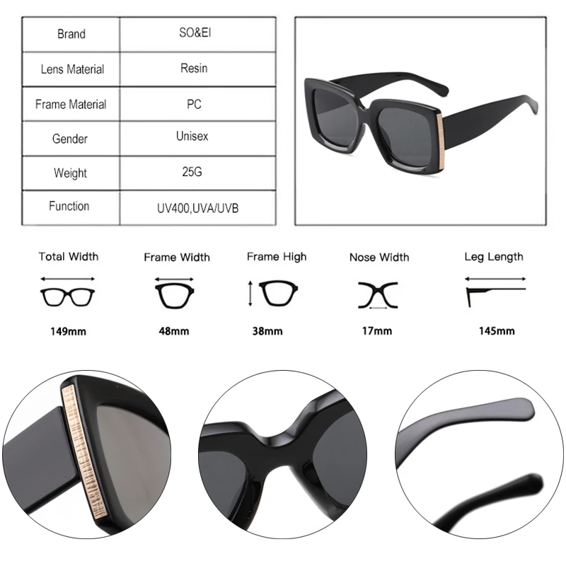 SO&EI Retro Classic Square Women Sunglasses Fashion Gradient Mirror ...