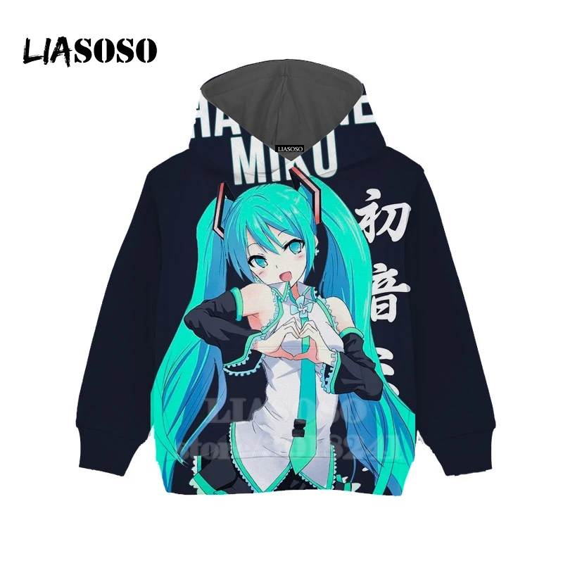 

LIASOSO Children Sweatshirt 3D Print Anime Girl Hatsune Miku Hoodies Kids Street Boy Girl Hip Hop Baby Teens Pullover B174-46