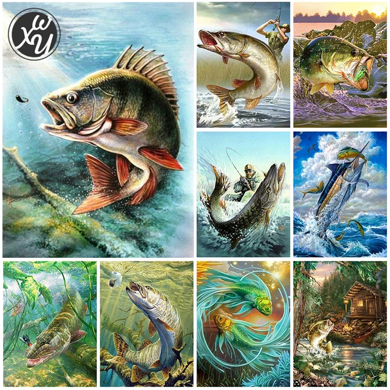 

WEIWEI Diy Diamond Painting Fish Full Square Diamond Embroidery Cross Stitch Drill Picture of Rhinestone Fishing Enthusiast Gift