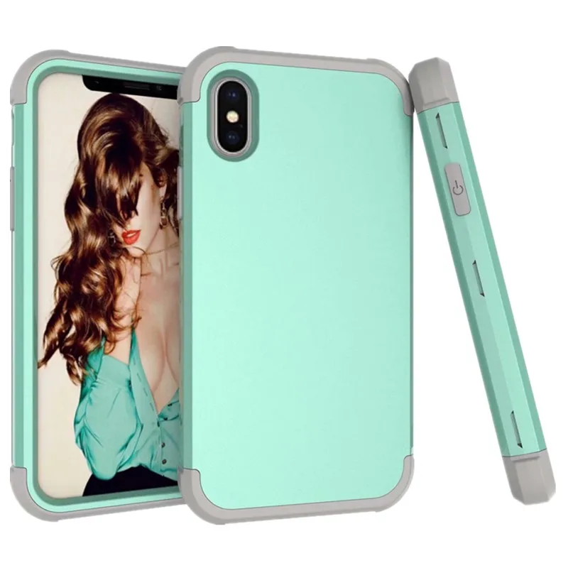 Для iphone 6 6S 7 8 Plus X XR XS MAX Гибридный усиленный противоударный безопасный полноразмерный Защитный чехол с 3 Слои поликарбонат+ силикон - Color: Aqua Grey