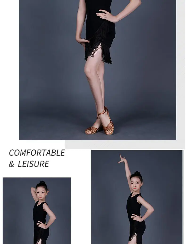 Child Latin Dance Sleeveless Dress Tassel Dress Spring And Summer Girls Competition Practice Clothes Child Ballroom Performance