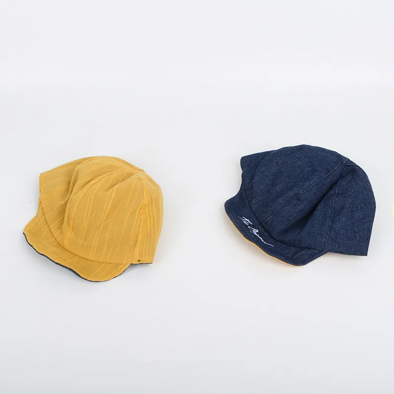 yellow Новая Осенняя детская Кепка в Корейском стиле, двухсторонние джинсовые зимние шапки для малышей, детская бейсбольная кепка s - Цвет: yellow