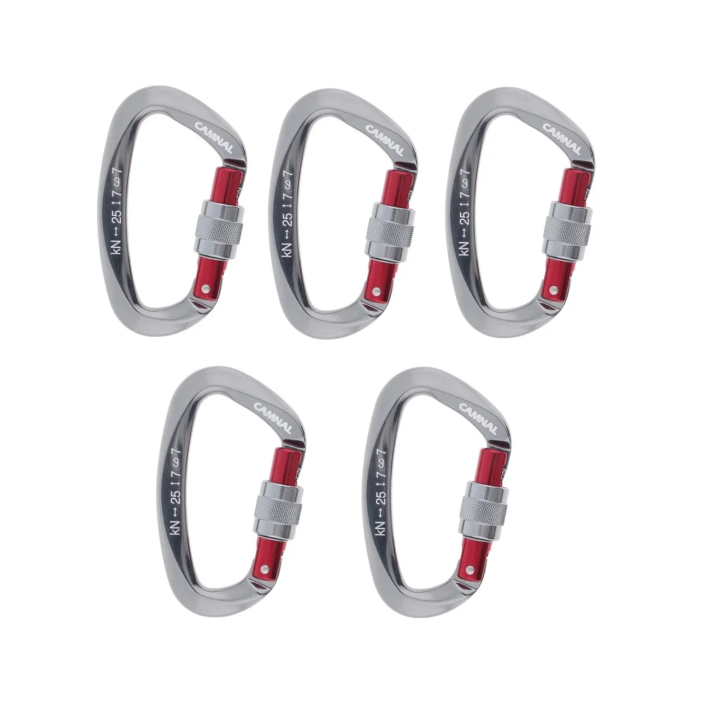 

5pcs Aluminum Locking Carabiner, Screw Lock Climbing D Shape Clip Hook Buckle for Home RV Camping Fishing Hiking Traveling