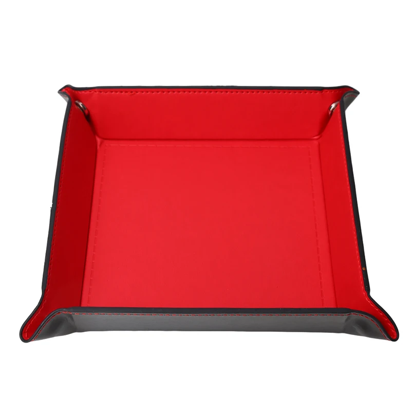 Collapsible PU Leather Dice Holder Coin Key Wallet Trinket Tray Folding Square Tray Storage Box Bins For Home Office Storage