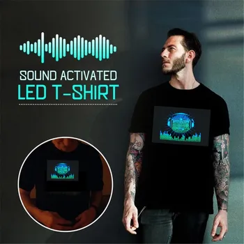 

male Fashion Men 3D Party Disco DJ Sound Activated LED Light Up and Down Flashing Glowing T-Shirt spring Summer Casual Tops