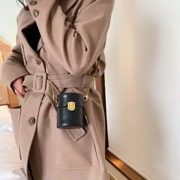 

New Fashion Handbag Skillful Manufacture Mini Cylinder Crossbody Bag Women Purse Leather Chain Shoulder Messenger Handbag