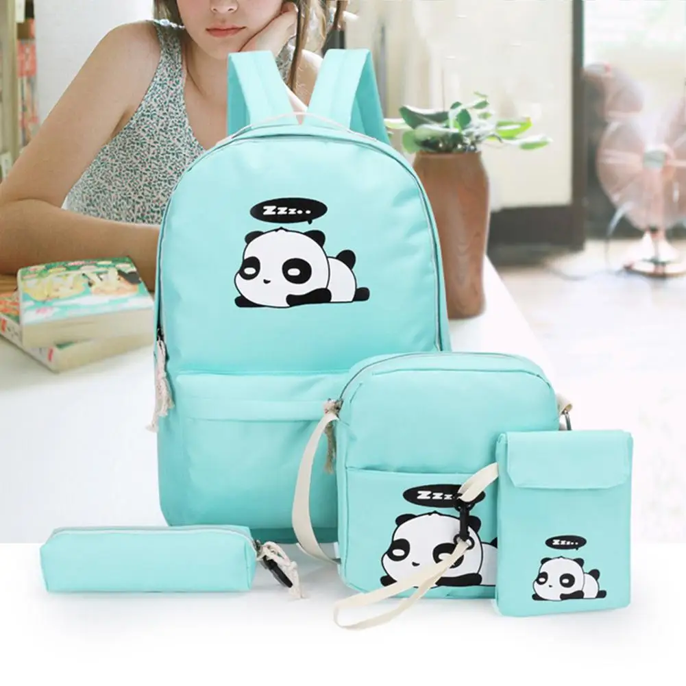 #*Cheap 4pcs set Women Backpacks Canvas Printing Cute Panda Clutch Shoulder Bag Pencil Case SchoolBag For Teenager Girls Rucksack