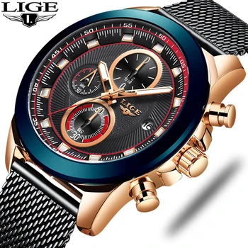 

LIGE Men Watch Top Brand Luxury Stainless Steel Waterproof Sports Quartz Watches Men Chronograph Wrist Watch zegarek meski Clock