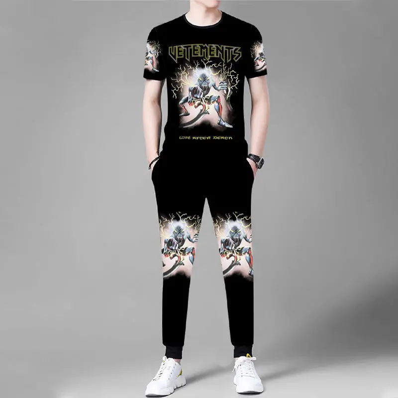 2021 new men's suit T-shirt trend men's spring and summer loose short-sleeved sports casual Chinese style