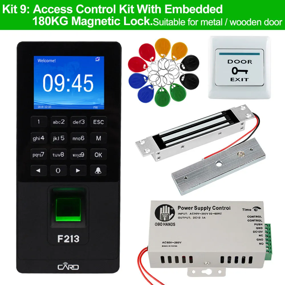 Kit 9 2,4 дюймов RFD клавиатура биометрическая система контроля доступа двери отпечатков пальцев время посещаемости Электрический 180 кг магнитный замок/удар/болт - Цвет: Kit 9