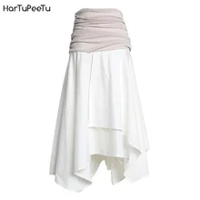 Spliced Pleated Perspective Loose High Waist Half-body Skirt White Women Irregular Hem Patchwork Mesh Tight Zipper Fashion Tide
