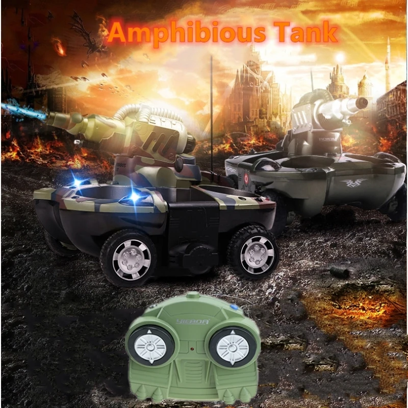 Car Boat Tank 3-In-1 Amphibious RC Battle Tank Dual Mode Switch Shooting Water Integrated Bottom Waterproof Electric Kids RC Toy 2