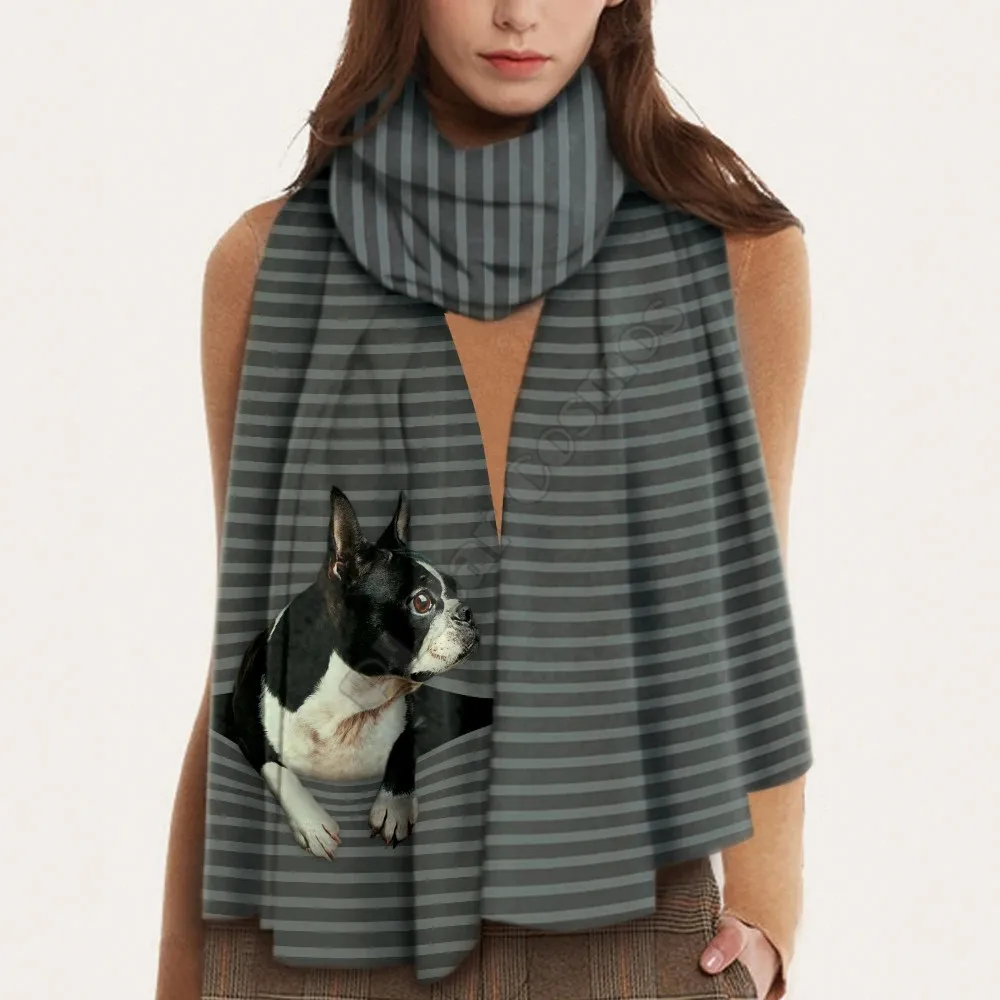 Keep You Warm Boston Terrier 3D Printed Imitation Cashmere Scarf Autumn And Winter Thickening Warm Shawl Scarf