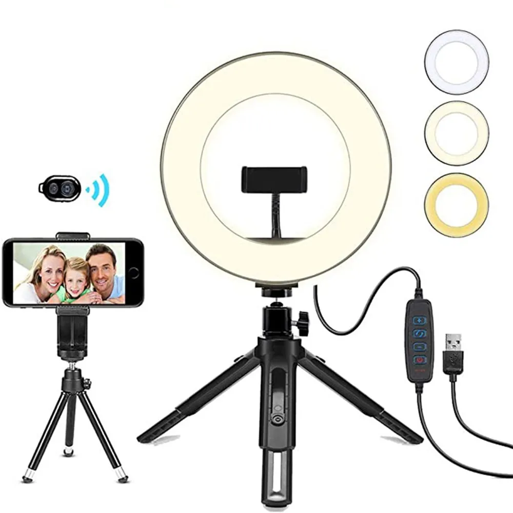 

20cm(8inches) / 26cm(10inches) Ring Light + Desktop Tripod Selfie Set for Live Stream Youtube Makeup Video Mobile Phone Holder