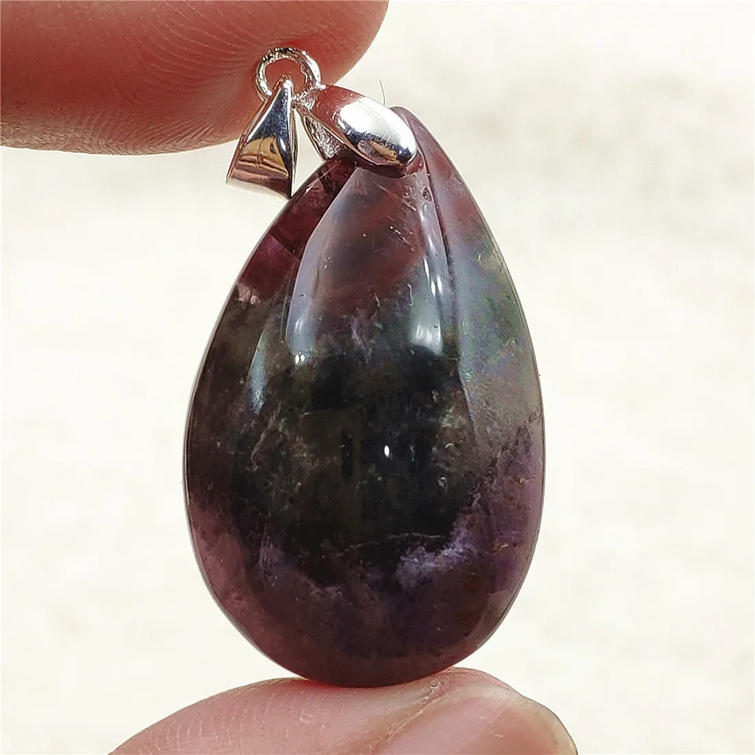 Genuine Natural Cacoxenite Auralite 23 Purple Red Pendant Water Drop Rutilated Bead Women Men AAAAAA