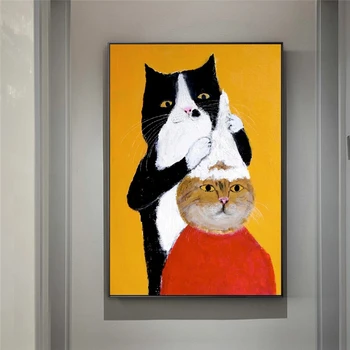 

Black Cat Barber Shampoo Cartoon Animal Oil Paining On Canvas Wall Art Poster And Prints Funny Picture Decor For Kids Room