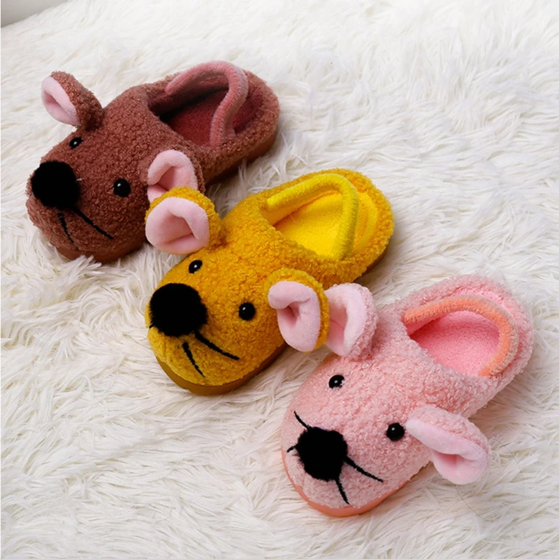 

Kids Cotton Indoor Slippers Cute Rat Baby Winter Boys Girls Home Anti-Slip Cartoon Pattern Cute Plush Warm Shoes