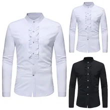 Мужская Однотонная рубашка с воротником-стойкой, тонкое вечернее платье, рубашки, кружевные Новые Топы с длинными рукавами, осенние Рубашки, цветные Блузы больших размеров